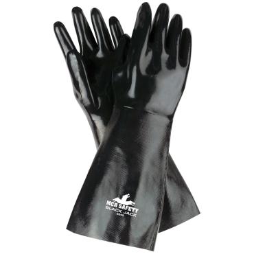 Black Jack® Series Black Neoprene Coated Work Gloves Multi-Dipped Smooth Neoprene 18 Inch Length Fully Coated Brushed Interlock Lining