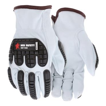 Leather Drivers Work Gloves Grain Goatskin Leather TPR Back of Hand Protection Keystone Thumb